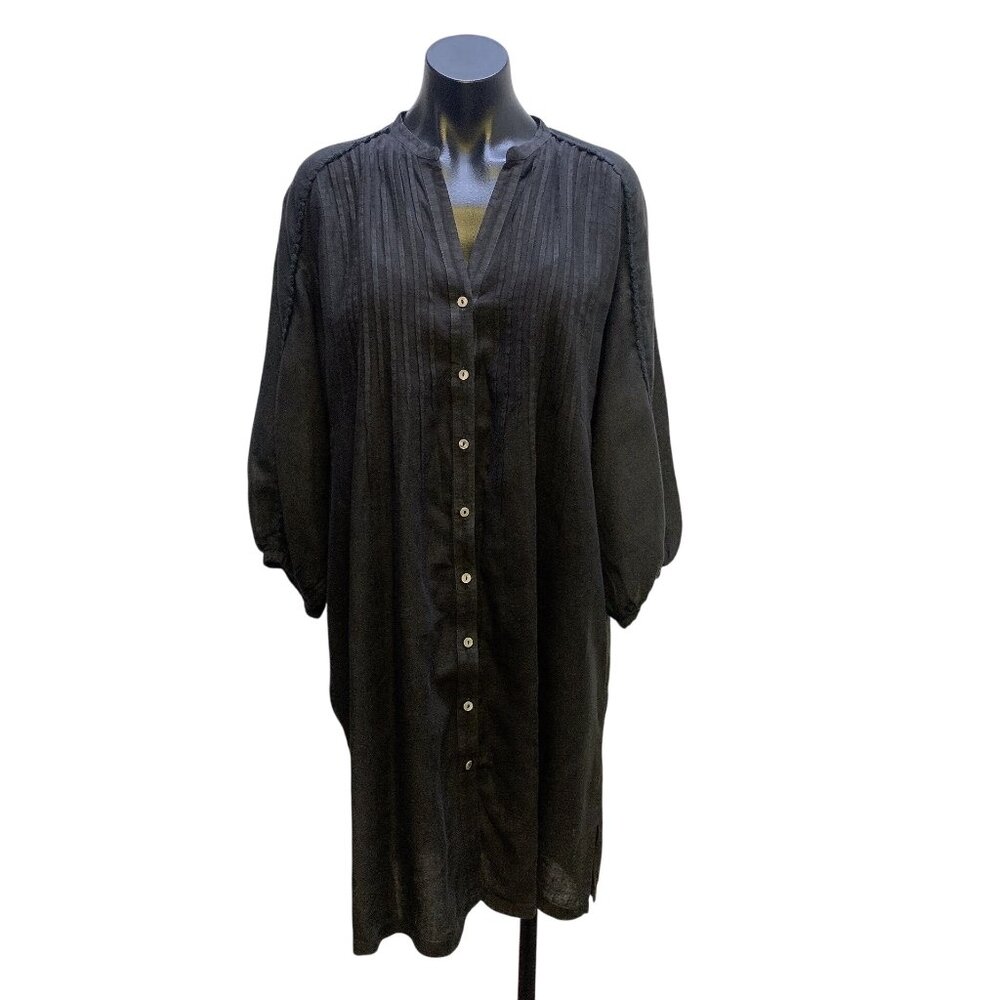120% Lino Black Linen Tunic Dress w/Pintuck Design Size M